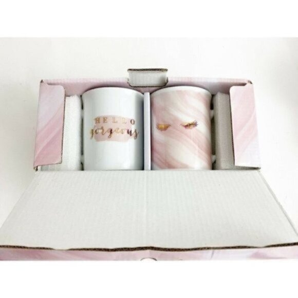 New Hello Gorgeous & Eyelash 2 Mug  Coffee Mug Set - Sally Holiday Edition NIB - Picture 2 of 10